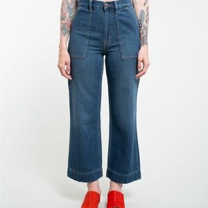 Wrangler High-Waisted Utility Wide Leg Cropped Blue Jeans